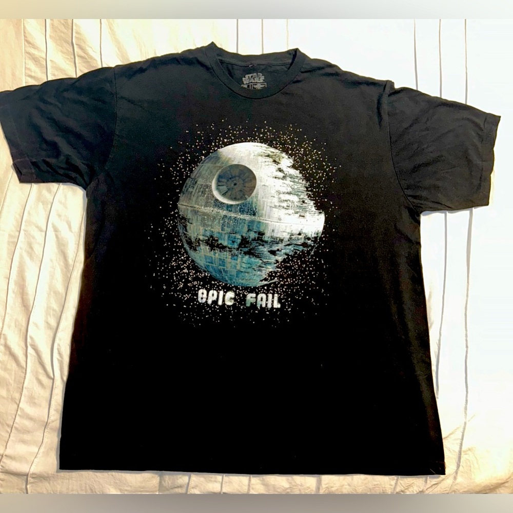 Star Wars Mens T-Shirt Death Star Epic Fail Graphic Tee Size 2X Black S/S Cotton